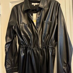 Calvin Klein Women's Black Leather Shirt Jacket